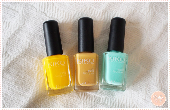 Manucure multicolore : vert menthe, jaune et ocre Kiko - Hellokim