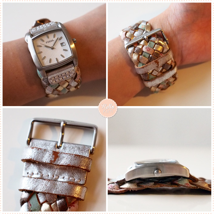 Montre Fossil bracelet tressé couleur pastel cadrant carré - Détails - HelloKim