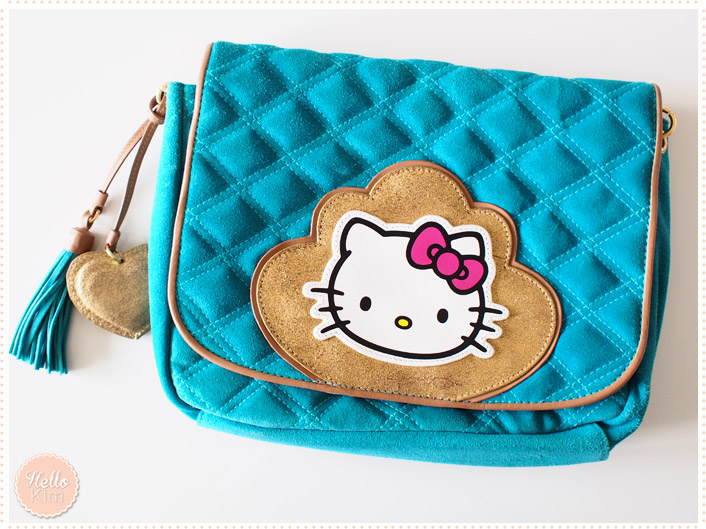 Sac hello Kitty by Victoria Couture en cuir turquoise - vue face >> HelloKim